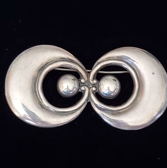 Early Los Castillos Sterling Double Sphere and Crescent Brooch and Earring Set - Picture 2 of 11